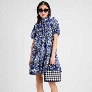 Kate Spade Scenic Stroll Tie Back Puff Sleeve Mini Dress Blue XL NWT